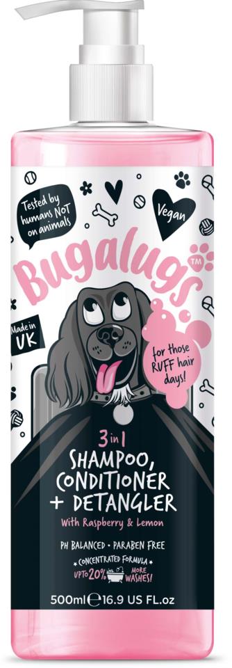 Bugalugs 3in1 Dog Shampoo, Conditioner+Detangler 500 ml